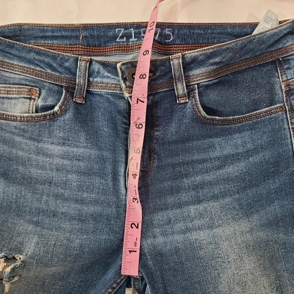 Zara Size 4 Distressed Mid Waist‎ Cropped Ankle Jeans Skinny Raw Hem Stretch - Picture 6 of 10